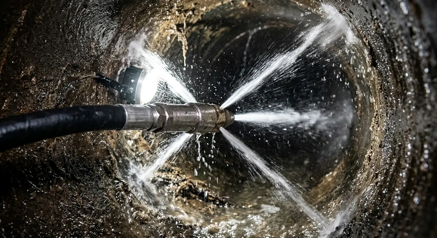 High-pressure hydro jetting nozzle cleaning sewer pipe for Sewer Cleanout in Kuna